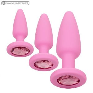 3Pcs Pink Silicone Gem Anal Butt Plug Set In Pakistan